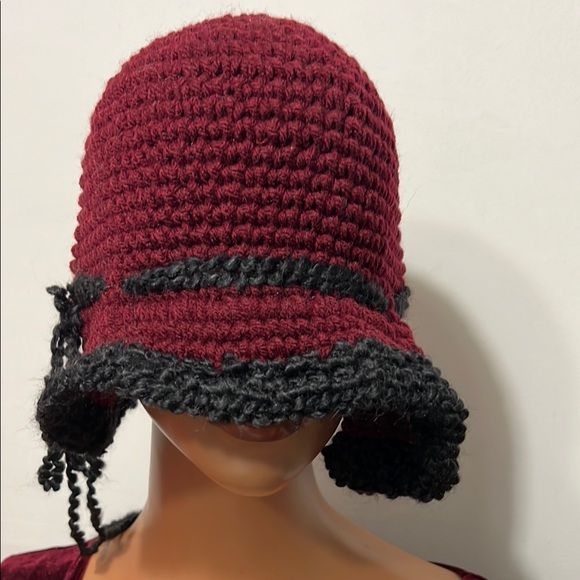 Stylish Burgundy and Gray Crochet Hat main image 7
